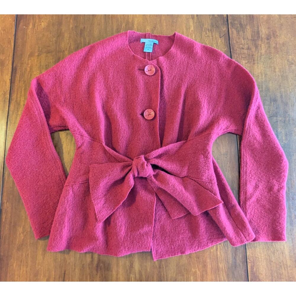Two Star Dog Boiled Wool Jacket Raspberry Tie Waist Pockets Womens M